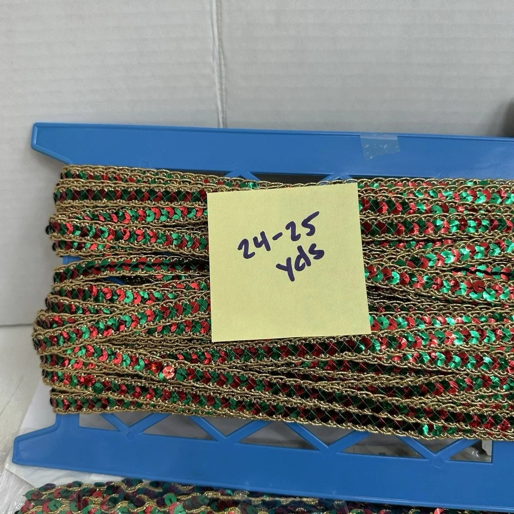 100+ Yards Sequin Trim Lot Christmas Gold Red Green Lace Sewing Costume Craft